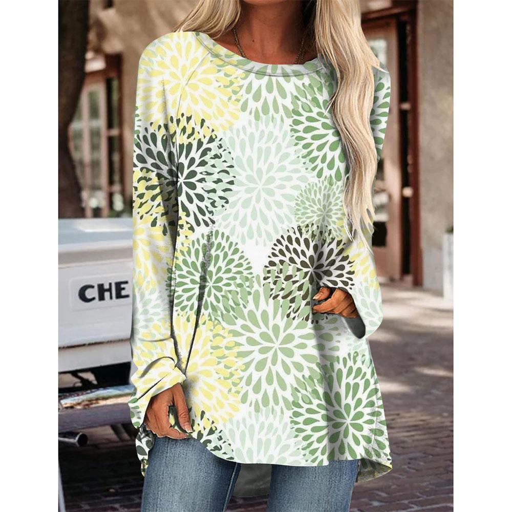 Womens T Shirts Long Sleeve 3D Printed Crew Neck Shirts Basic Tee Tops Blouse Fall Winter Basic Loose Fit Casual Pullover Shirts