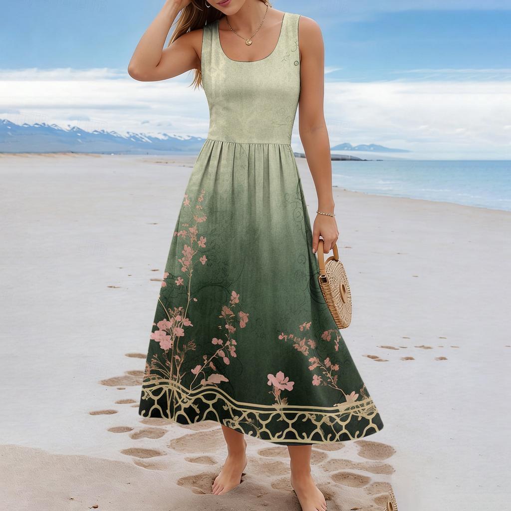 Ladies' Floral Summer Casual and Fashionable Sleeveless Long Dress