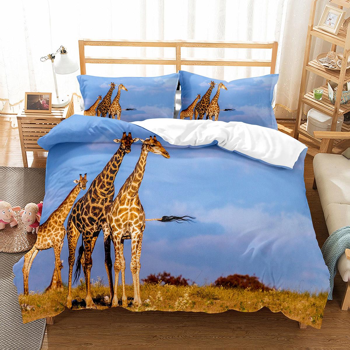

Красочный комплект пододеяльника с жирафом, милый узор диких животных, полиэстеровый чехол для одеяла, одинарный, двуспальный размер, для детского постельного комплекта EU single(135x200cm)
