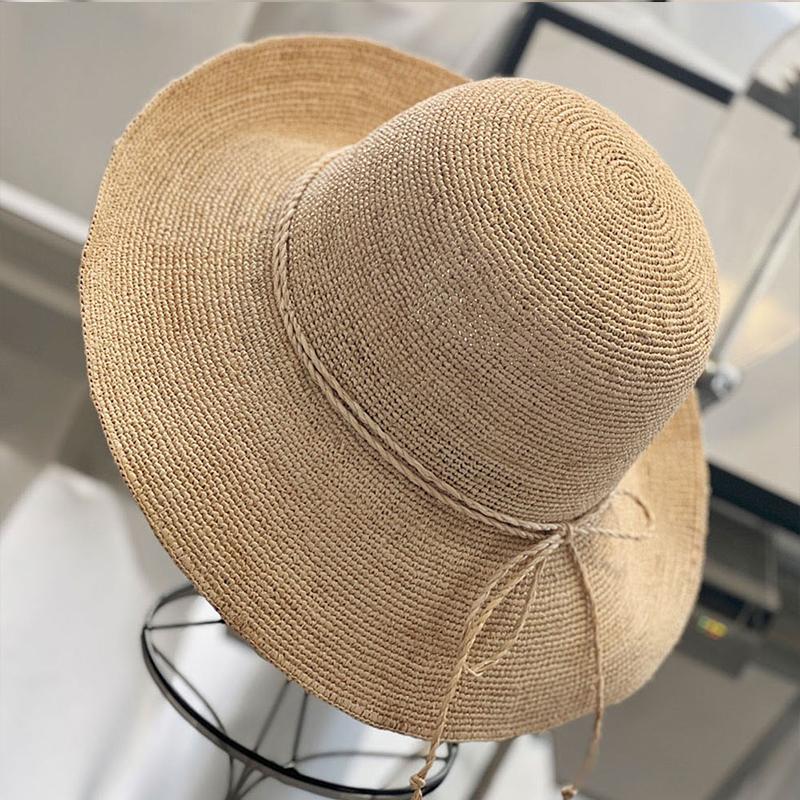 Handmade Raffia Shade Woman's Sun Hat Large Brim Foldable Straw Hat Summer Outing Seaside Beach