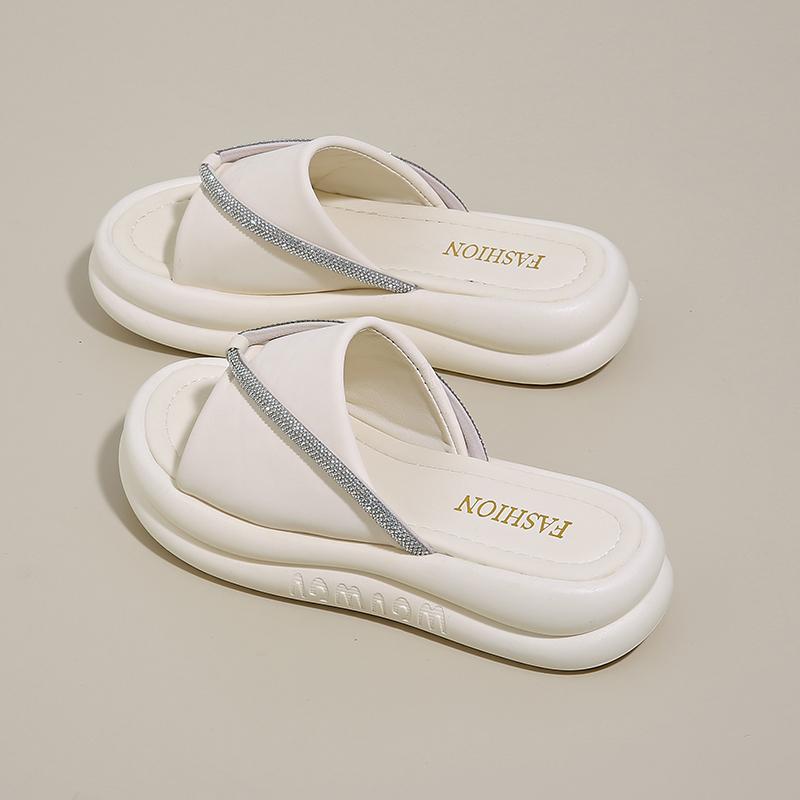 Fashion Women's Wedge Sandals 2025 Summer Wear Fashion Rhindiamond-muffin Thick-soled Increase Women's Slippers
