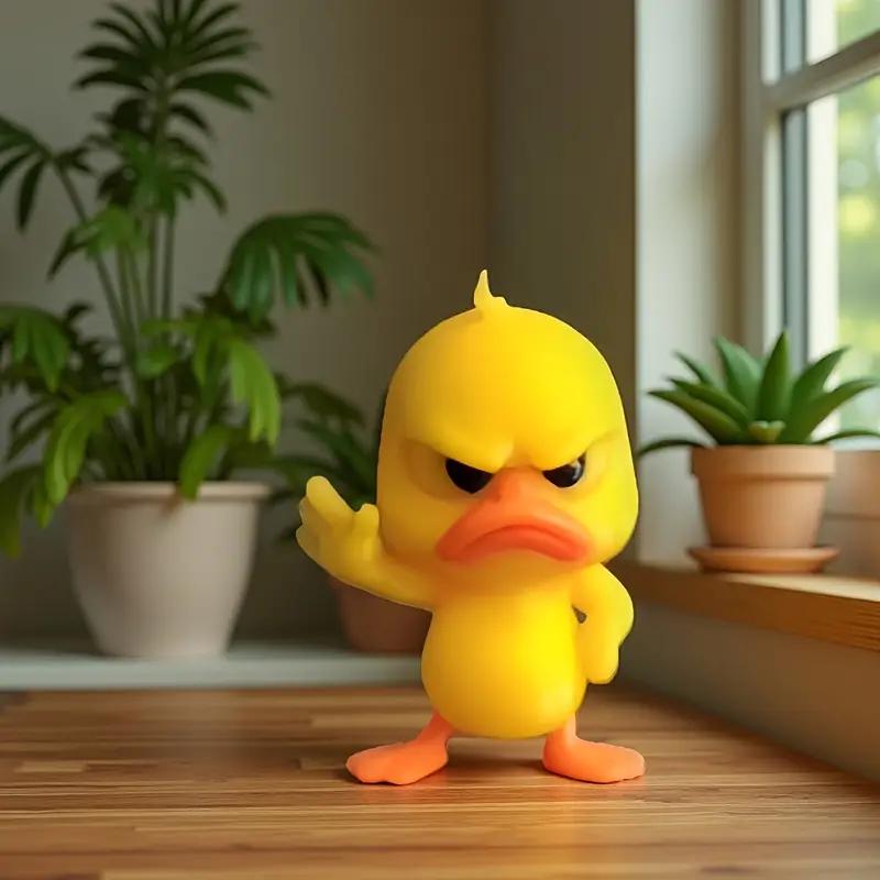 

2026 Angry Yellow Duck Statue with Rejecting Gesture. Funny Mini Figurine for Desk, Car, Home Decor. A Playful & Lightweight Gift. 6CM