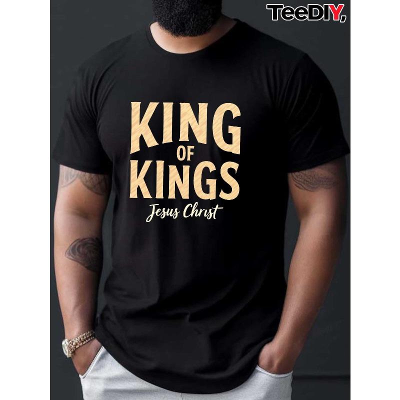 

European Size TEEDIY Men S Plus Size King of Kings Graphic T-Shirt - Black with Golden Lettering, Sweat-Wicking, Freedom of Movement,Crew Neck XL чорний