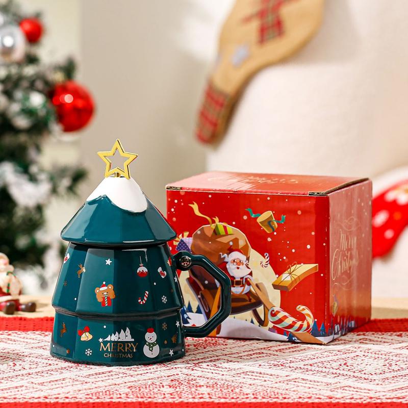 Sheng Ye Christmas Tree Ceramic Mug with Lid & Spoon