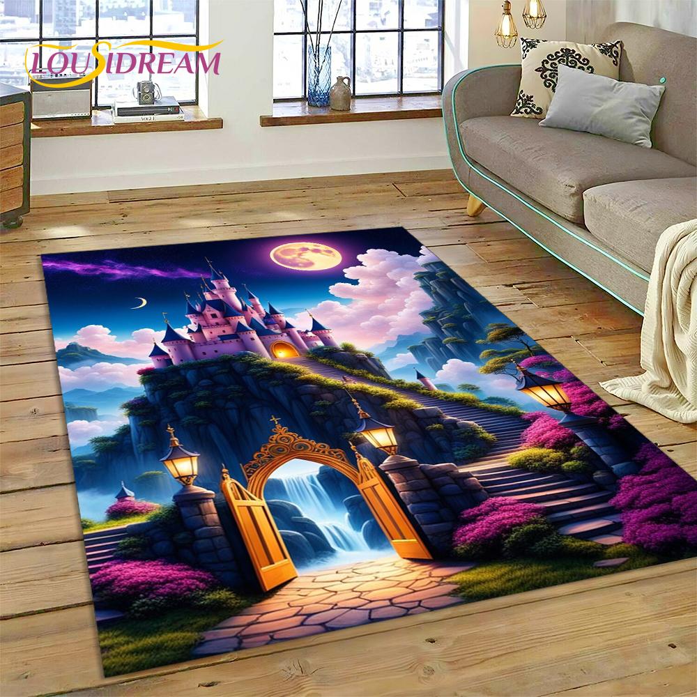 Dream Fairy Tale Castle Mysterious Gothic Cartoon Carpet Rug for Living Room Bedroom Home Sofa,Kid Area Rug Non-slip Floor Mat