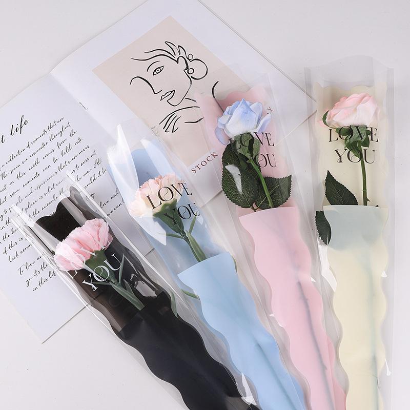 50 Pezzi Busta per Confezionamento Bouquet Singolo di Rose, Busta in Cellophane Busta Avvolgente San Valentino Festa della Mamma Borse Regalo per Fiori Singoli