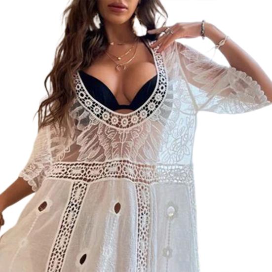 Zahalovací krém na opalování na bikiny Měkká látka Sladké poloviční rukávy Sexy Tenká průhledná krajka Deep V