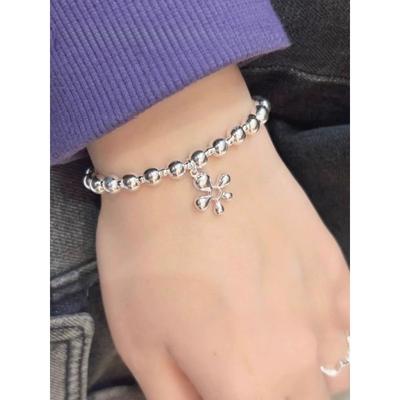S925 Silver Bead Bracelet Irregular Flower Elastic Bracelet Silver Bracelet Female Ins Light Luxury