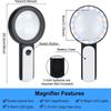 Magnifying Glass 18 LED Lights 30X Double Glass 3 Modes High Power Lens Handheld Illuminated Magnifier Reading  Tool
