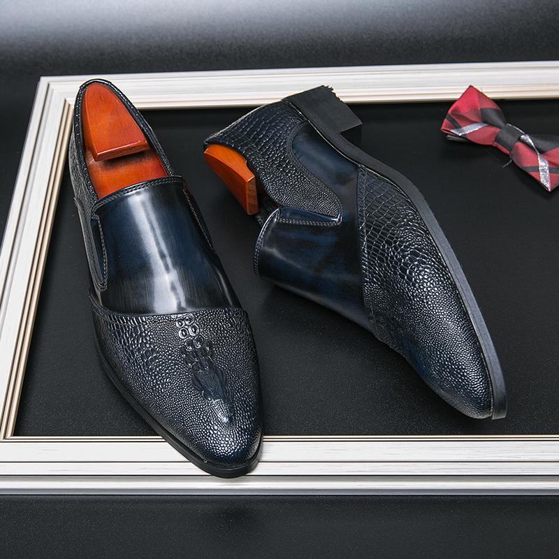 FashionCrocodile Pattern Leather Men Formal Shoes Hand-stitching Men's Loafers Dress Moccasins Breathable Slip On Male Driving Footwear