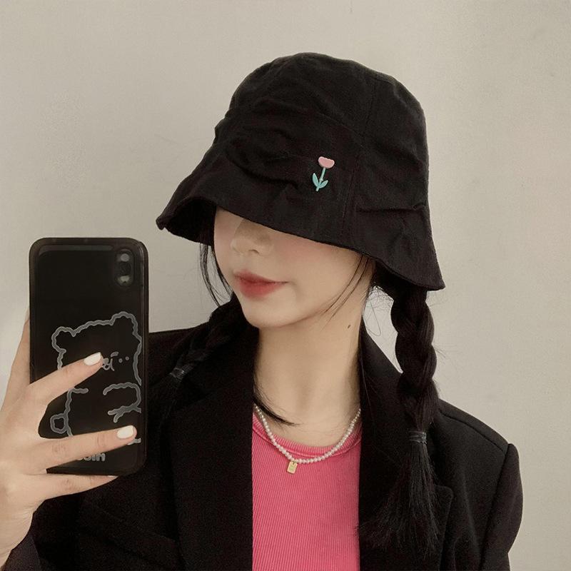 

Плиссированная шляпа-панама с цветком для женщин, весенне-летняя, универсальная, шляпа для защиты от солнца M(56-58cm) чёрный