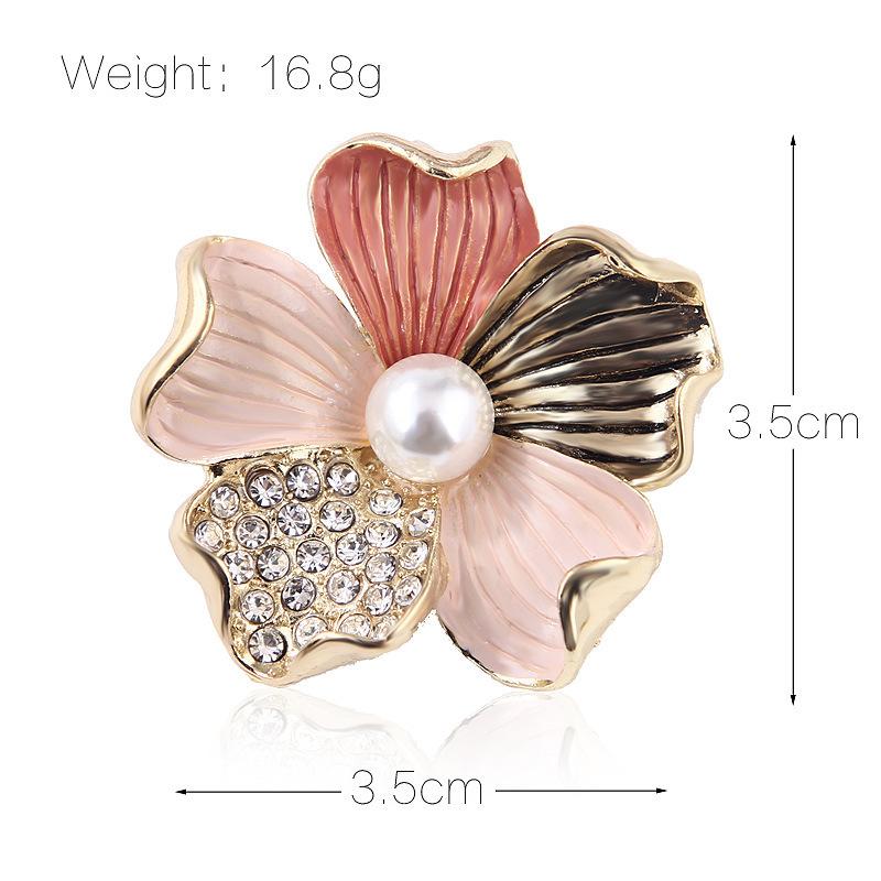 Fashion Pearl Petal Brooch Elegant Versatile Frosted Three-Color Flower Brooch Temperament Diamond Pin