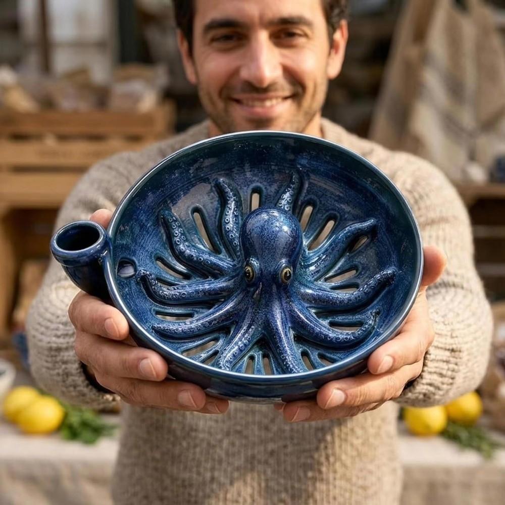 Octopus Automatic Berry Rinse Bowl Drainage Holes Resin Berry Spinner Colander Self Spinning 360° Vortex Fruit Washer Bowl