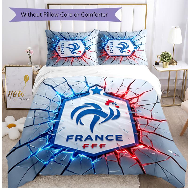 France Football Printed Bedding 3 Piece Set Cozy Breathable Bed Cover Set as Housewarming Holiday Gift