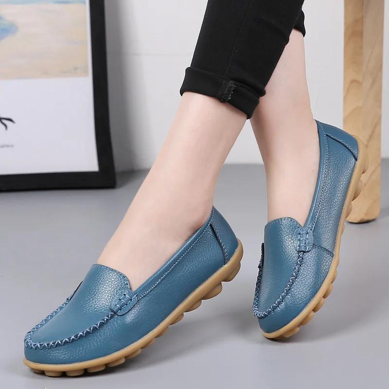Genuine Leather Shoes Woman Soft Boat Shoes for Women Flats Shoes Big Size Ladies Loafers Non-Slip Sturdy Sole