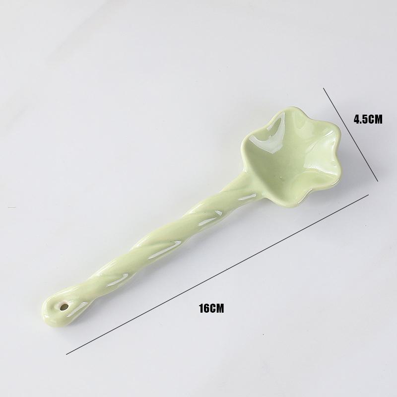 1Pc Ceramic Star Shaped Spoon Cute Twisted Long Handled Coffee Stirring Spoon with Cream Design for Kitchen