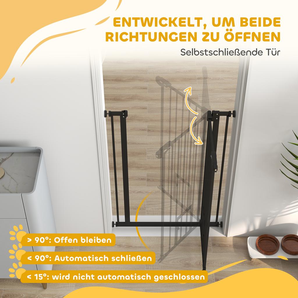 Extra Tall Pet Gate, Indoor Dog Safety Gate, with Cat Flap, Auto Close, 74-80cm Wide - Black