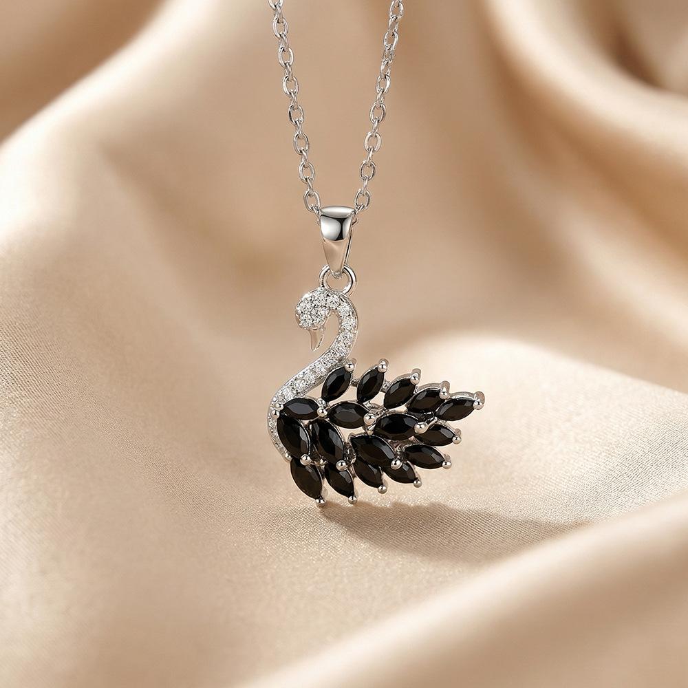 Luxury Swan Pendant Necklace for Women, Cubic Zirconia Inlaid Copper Charm, Gold Silver Plated Stainless Steel Chain, Elegant Jewelry