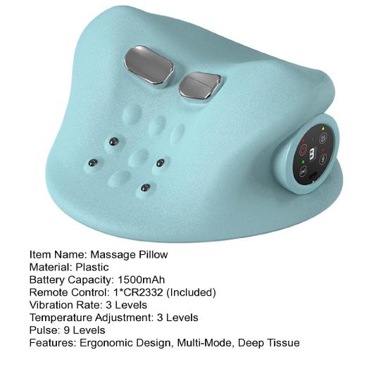 Cervical Massage Pillow Portable Wireless Neck Massager Heat & Shiatsu Ergonomic Neck Support for Home Office Travel