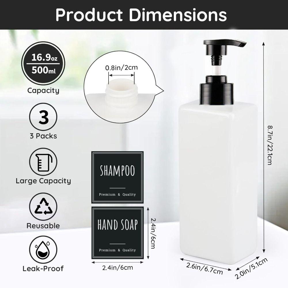500ml Empty Hand Soap Dispenser Set Plastic Modern Shampoo Container  for Bathroom Kitchen Toilet