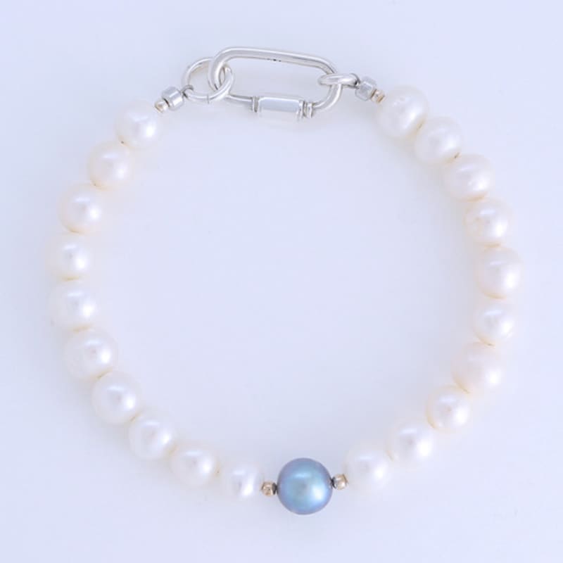 JewelCOUNTY Weißer Schnee Perlenarmband 925 Silber