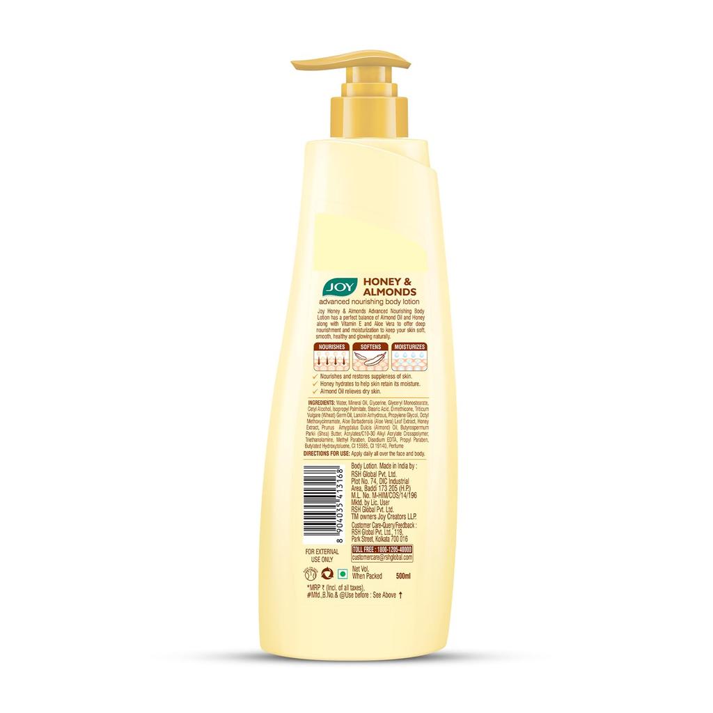 JOY Honey & Almonds Advanced Nourishing Body Lotion 500ml With Shea Butter & Natural Sunscreen Filters
