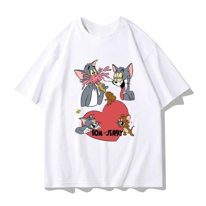 2026 Summer Comic Form Tom and Jerry Image 100 Cotton Printed Oversize Casual Tshirt Adult Children Parentchild Top Homewear