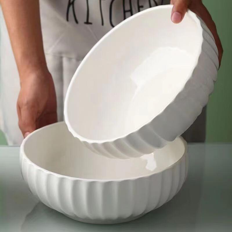 ZISIZ 8-inch White Embossed Pumpkin Ceramic Soup Bowl Set