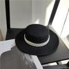 French Elegant Wool Felt Wide Brim Hat for Women, White Pearl Decorated Winter Fall Fashion Streetwear Hat