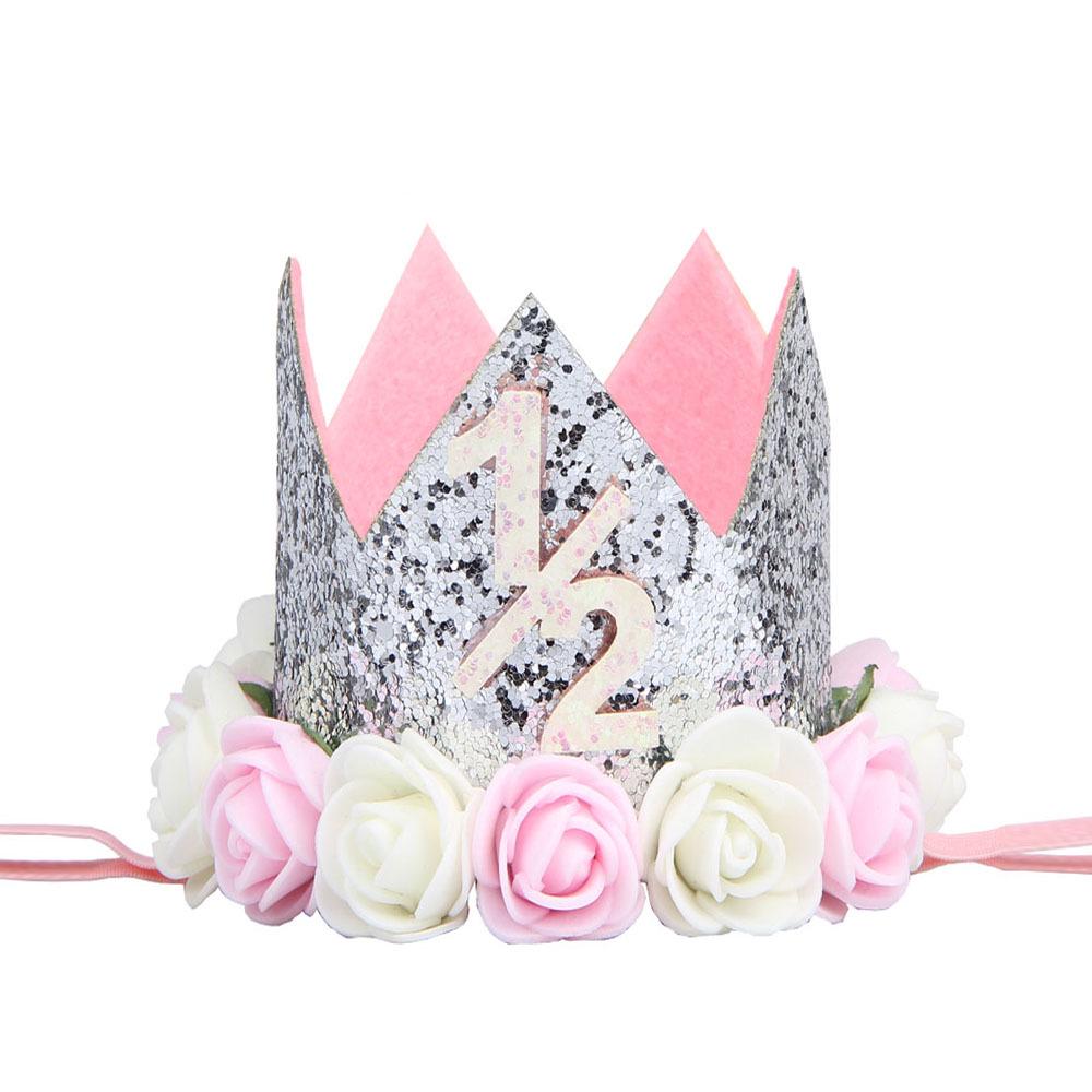 Cross-Border 1st Birthday Crown Headband: Princess Gold & Pink Party Accessory for Girls