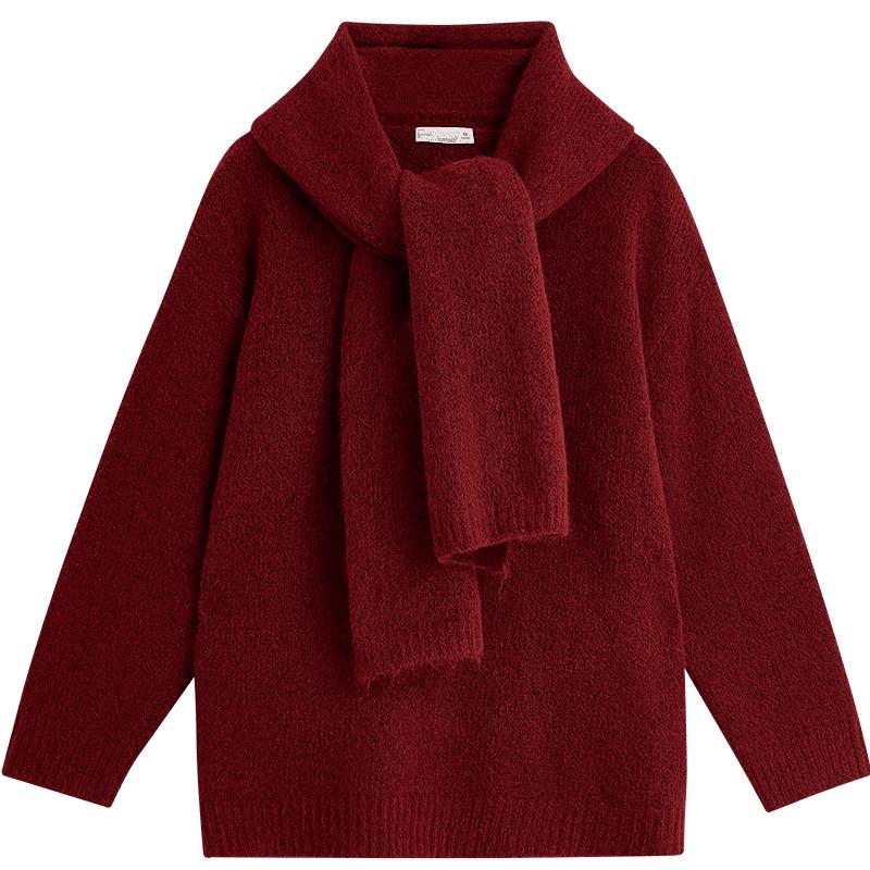 

Женский вязаный свитер с V-образным вырезом и съемным шарфом INMAN L