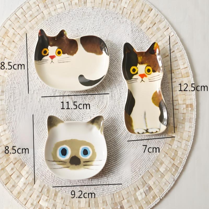 Cute Pets Cat Sauce Dish Ceramic Creative Cute Cat Face Shaped Condiment Dish Small Plates Tableware Home Kitchen Supplies