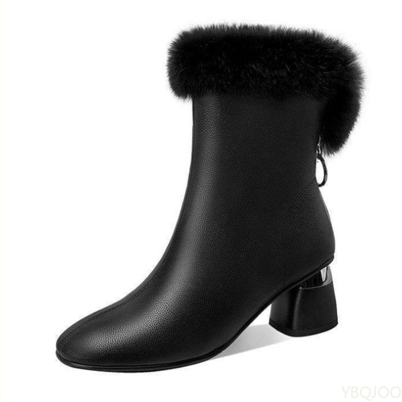 Winter New Style Back Zipper Slimming, Thick and Versatile Women's Boots with Plush and Fashionable Female Designer Boots