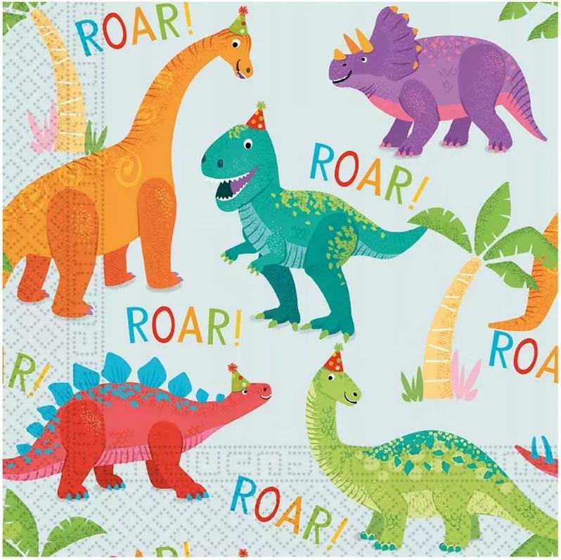 Serwetki Papierowe Wesołe Dinozaur Dino Zwierzęta Urodziny 33X33Cm 20Szt.