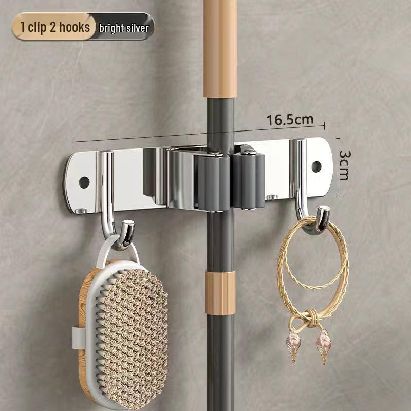 Stainless Steel No-Drill Mop & Broom Wall Mount Hanger
