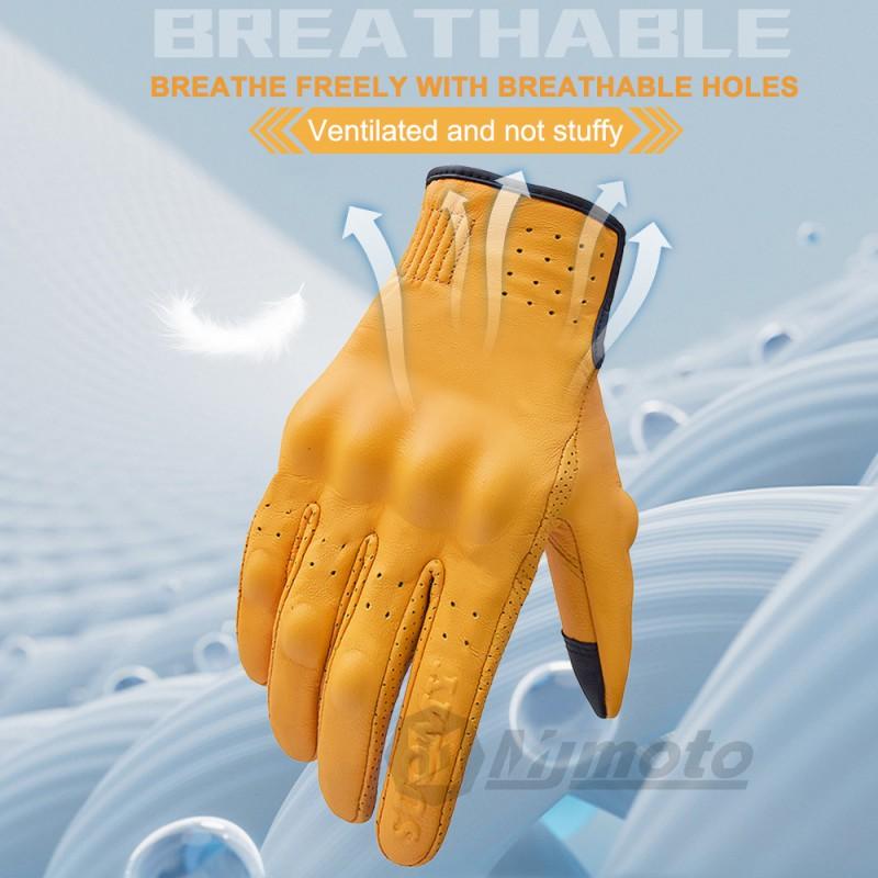 Real Leather Motorcycle Riding Gloves Men Women Breathable Short Style Touchscreen Compatible
