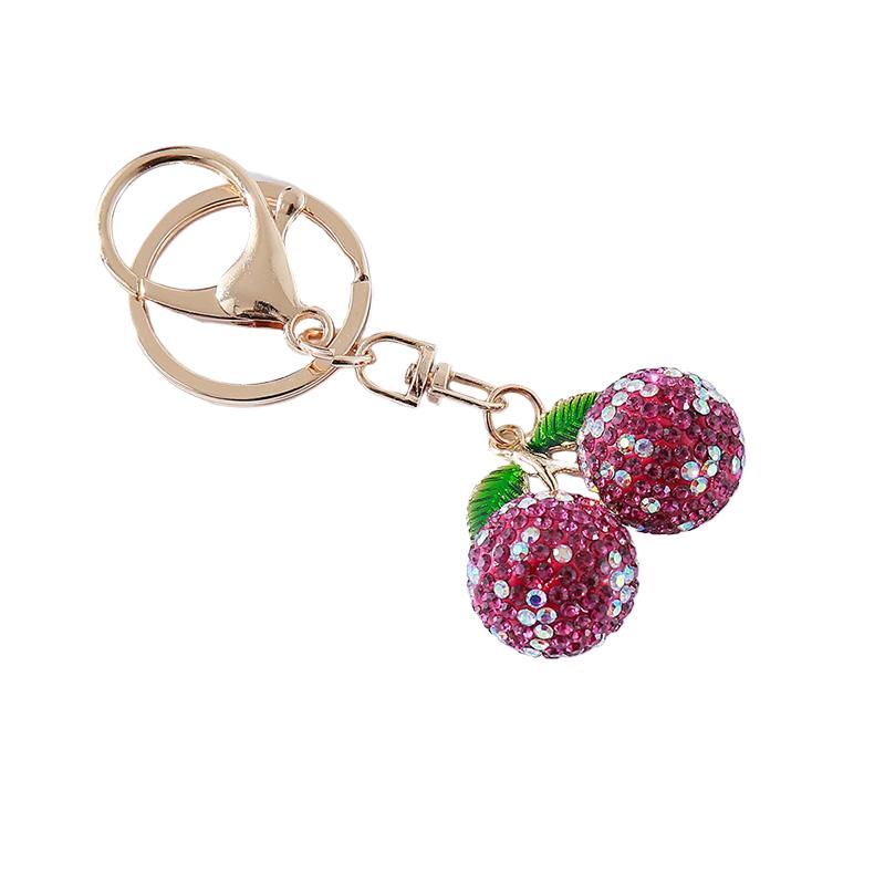 

1 шт. Подвеска-вишня с блестящими стразами, креативный брелок-вишня, милое золотистое кольцо, сверкающая подвеска для сумки розы красного