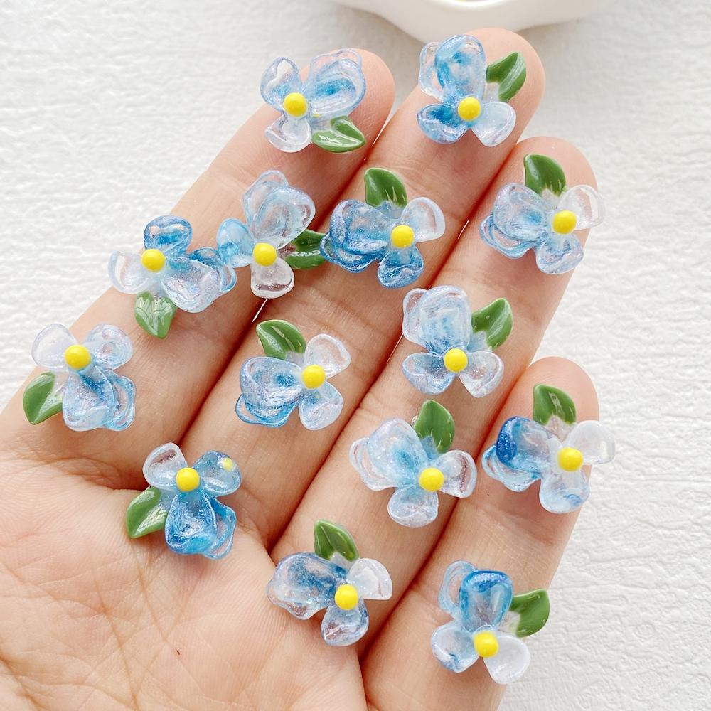 50Pcs Cute Cartoon Mini Colorful and Shiny Flowers Nail Art Resin Designer Charms DIY Craft For Nail 3D Decorations Jewelry