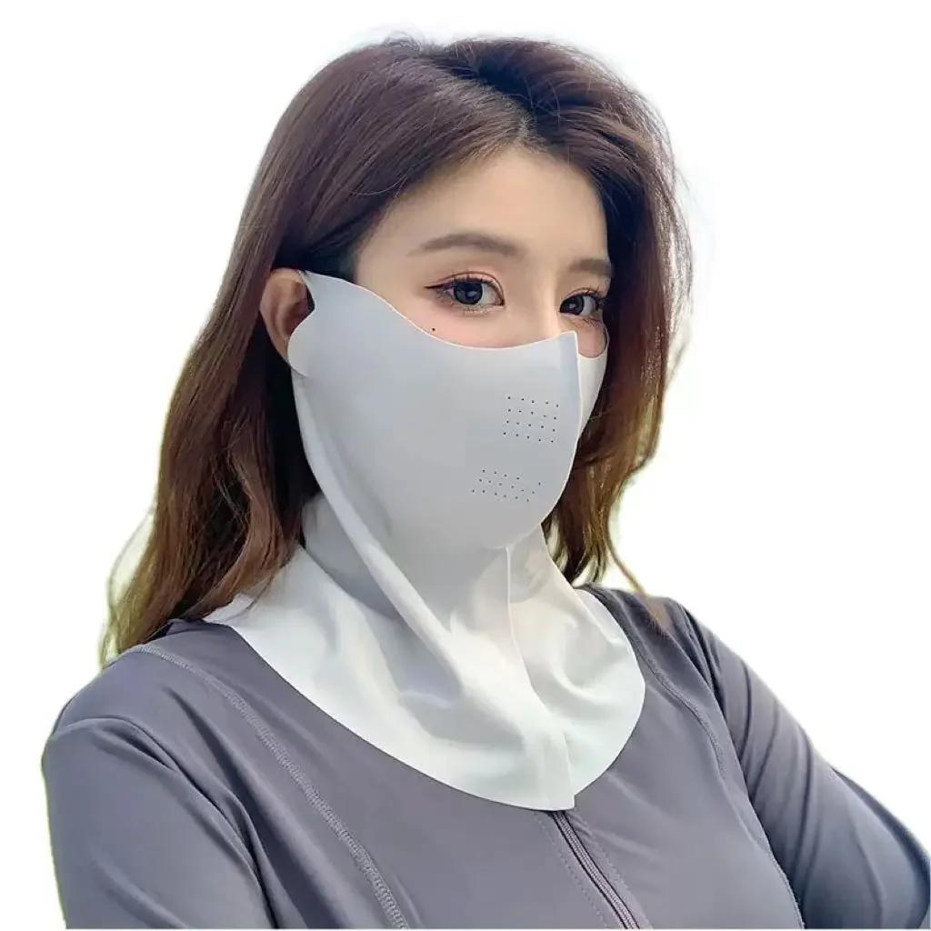 Summer Full Face Hyaluronic Acid Sunscreen Mask UPF 50+UV Protection Breathable Ice Silk Mask for Ladies and Men's Outdoor Spor