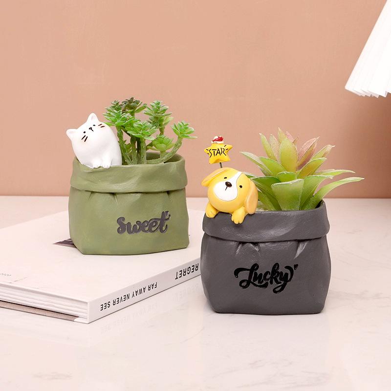 Cute Animal Succulent Pot Resin Flower Pot Planter Home Decor Indoor Decoration Desktop Ornaments Bonsai Plant Pot