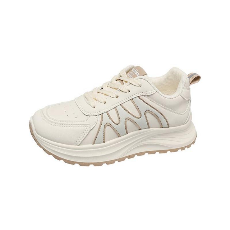 Spring, Summer, Autumn and Winter Women's Low-top Round-toe Lace-up White Shoes