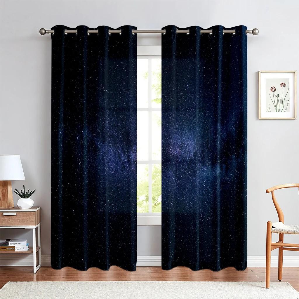 2Pcs Purple Cosmic Galaxy Space Planet Printing Star Window Curtains for Living Room Kids Bedroom Kitchen Study Home Decor New