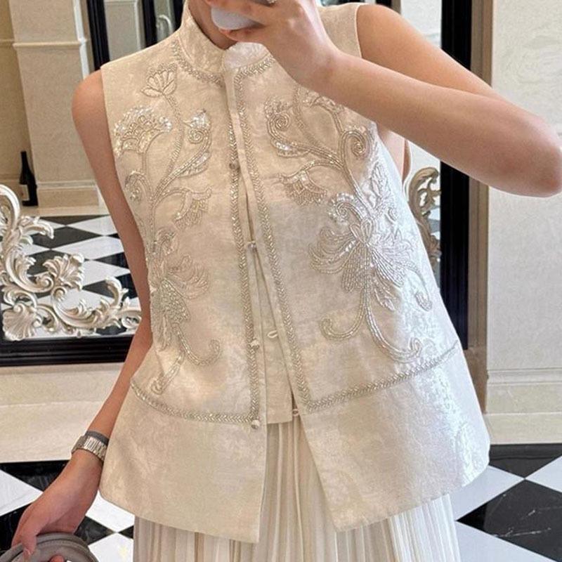 Women's Vest Beaded Chinese Sequins Loose Single Breasted Vest Spring Coat High End Embroidery Early Spring Fashion Coat