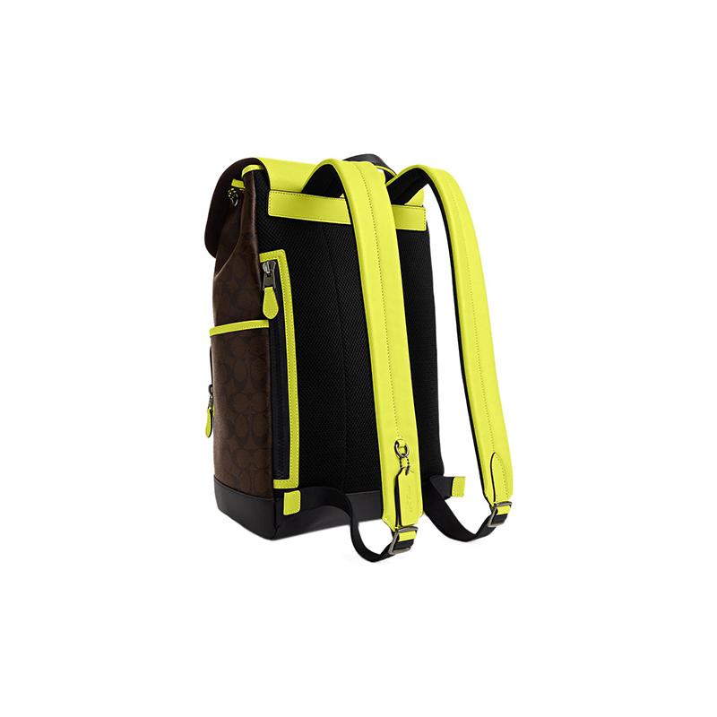 COACH backpack Track 27 Logo Logo Classic Presbyopic Flap Drawstring Multi-Function Bag Canvas with Leather Large Men's Lemon Yellow and Brown