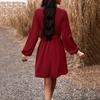 Elegant Women High Waist V Neck Lace Dress Long Sleeve Solid Fashion Mid Length Spring Autumn Dress