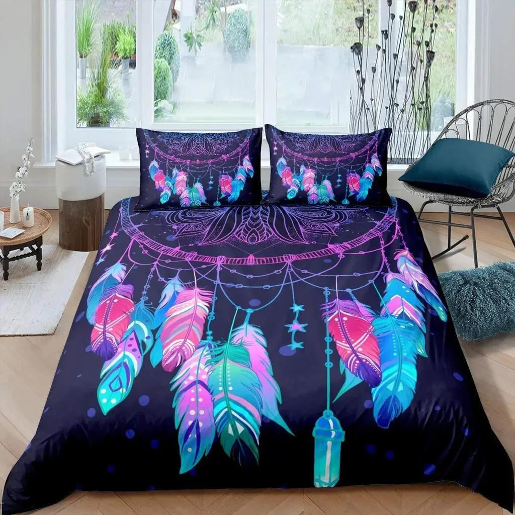Dream Catcher Duvet Cover KingQueen Size Ethnic Tribal Feather Rose Pattern Bohemian Bedding for Women