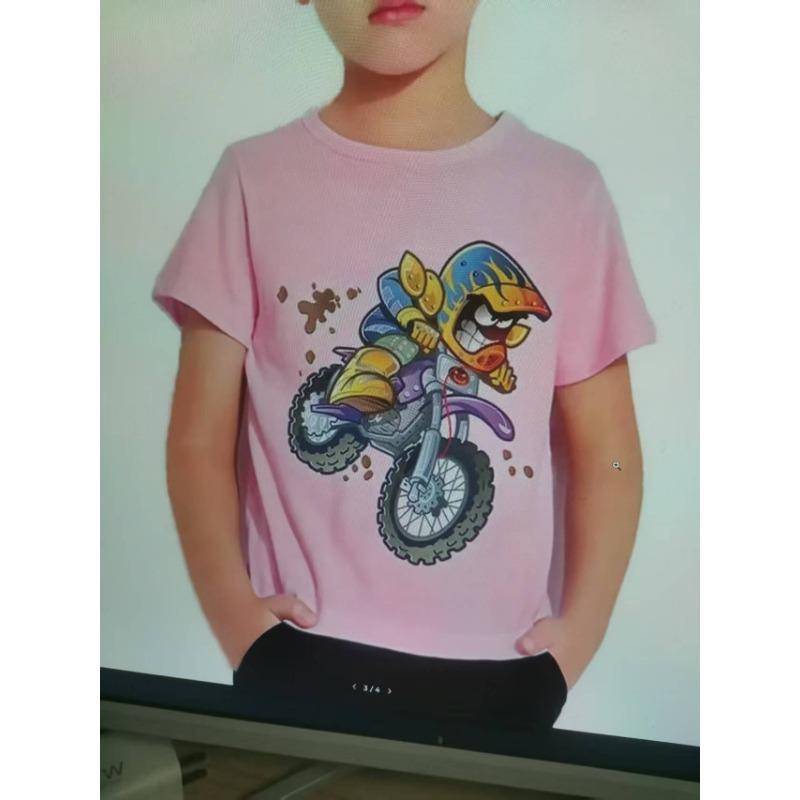 Motorcycle Harajuku 2D Boys Girls Teens Children's Clothes T Shirt Unisex Tees Short Sleeve Pullover Kids  Casual Wear Top