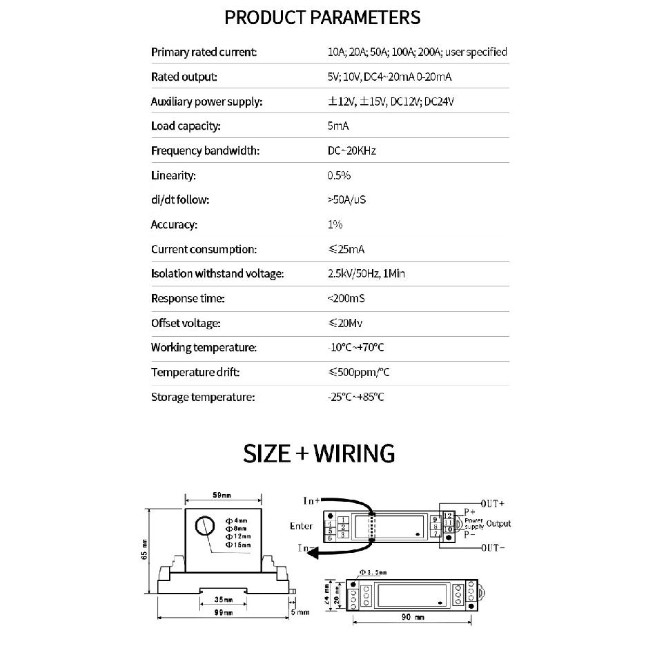 AC/DC Current Transmitter 0-10A-20A-50A-100A-150A To 0 10V 0 5V 4 20ma With 8mm/12mm Hole DC24V Current Transducer Transmitter