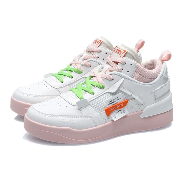 Li Ning CF New Sequence Non slip Lightweight Mid top Skateboard Shoes Women's White Pink AGCR112-1