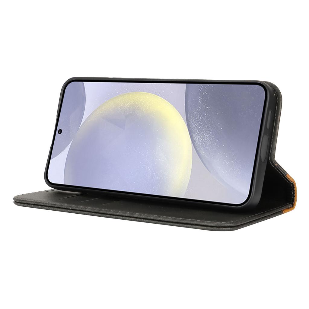 For Samsung Galaxy S24+ Case Calf Texture 3 Card Slots Color Splicing Leather Phone Cover